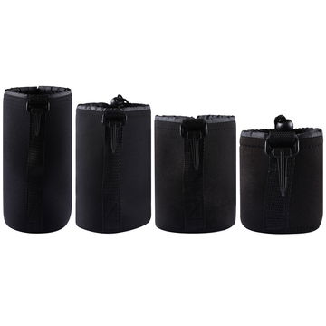 4x Camera Lens Pouch Set - Padded Drawstring Lens Cases in 4 Sizes for Canon, Nikon, Sony Camera / DSLR Lenses - Waterproof Neoprene Travel Lens Protector Bags - Black
