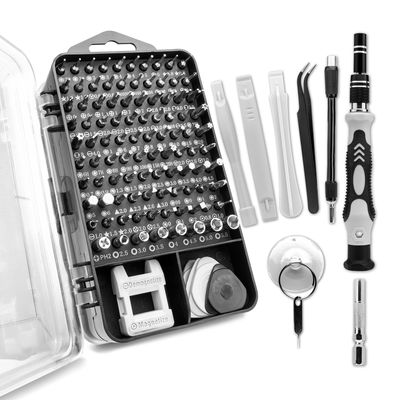 Coffret 122 pi&egrave;ces - Tournevis avec 98 embouts de pr&eacute;cisions et accessoires : Allen, Torx, cruciforme, triangle, carr&eacute;, Y, Pentalobe - Kit de r&eacute;paration t&eacute;l&eacute;phone, batterie, ordinateur, tablette et plus