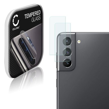 2x CELLONIC protection en verre pour objectif téléphone compatible avec Samsung Galaxy S21 (SM-G991) - Resistance 9H 0,33mm Full Glue protége lentille Transparent