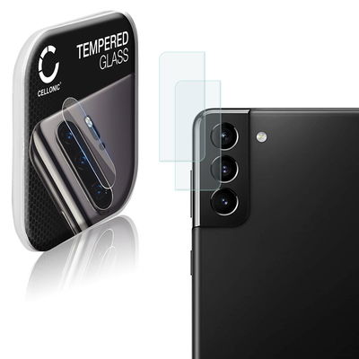 2x CELLONIC protection en verre pour objectif téléphone compatible avec Samsung Galaxy S21 Plus (SM-G996) - Resistance 9H 0,33mm Full Glue protége lentille Transparent