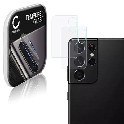 2x CELLONIC protection en verre pour objectif téléphone compatible avec Samsung Galaxy S21 Ultra (SM-G998) - Resistance 9H 0,33mm Full Glue protége lentille Transparent