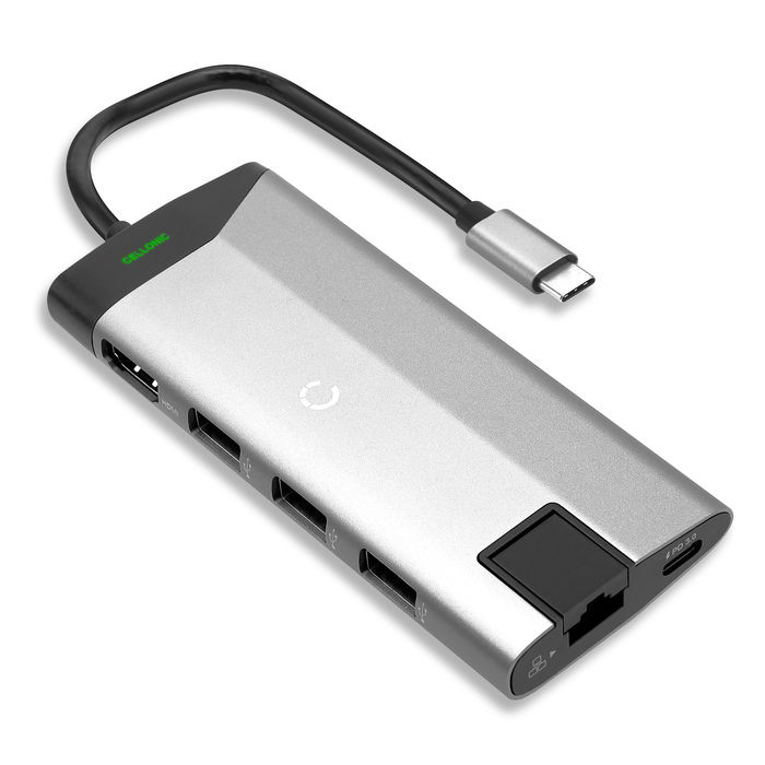 Hub USB multiport 8 en 1 - Adaptateur USB-C vers HDMI 4K @ 60 Hz, USB type C, 3 × USB-A 3.0, SD, Micro SD & Ethernet - Dongle USB-C pour Mac OS, Windows, Android