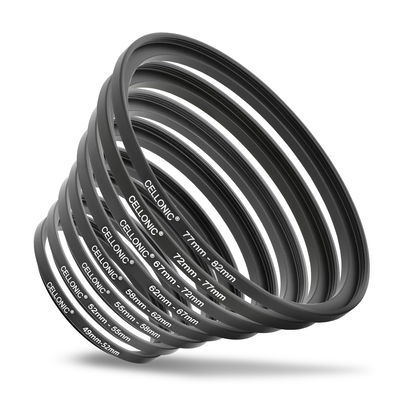 CELLONIC 8-Piece Step Up Ring Set – Lens Filter & Hood Stepping Up Adapter Ring Mount Adapter Kit 49-52mm, 52-55mm, 55-58mm, 58-62mm, 62-67mm, 67-72mm, 72-77mm, 77-82mm