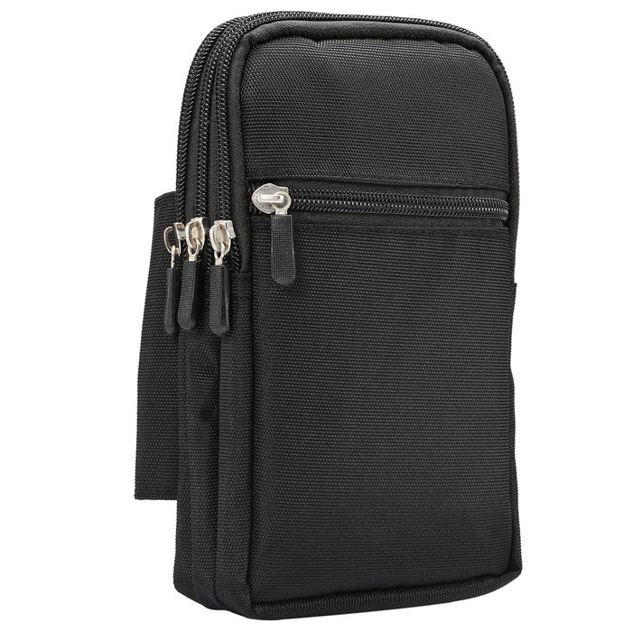 Pochette de ceinture avec 4 compartiments pour téléphone portables jusqu'à 7", batterie externe et équipement avec attache mousqueton