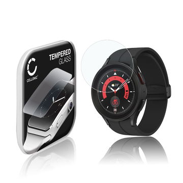 CELLONIC Screen Protector for Samsung Galaxy Watch 5 Pro Fitness Tracker Smart Watch Face Protector - 2.5D 0,30mm Full Glue 9H Tempered Glass Display Cover Crystal Clear