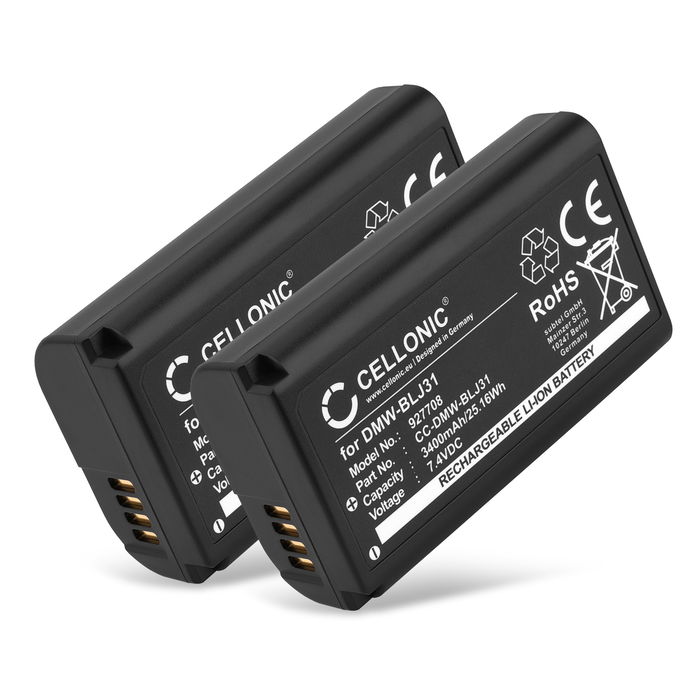 2x Batterie pour Panasonic Lumix DC-S1 Lumix DC-S1H Lumix DC-S1R Lumix S1 Lumix S1H Lumix S1R DMW-BLJ31 (3400mAh, 7.4V) de CELLONIC