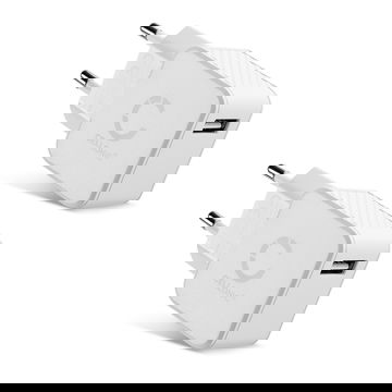 2x USB Charger EU-Plug 5V 2.4A 12W Fast Smart Charging Mains Wall USB Adapter Outlet Socket 100V-240V for Mobile Phone, Tablet, Speakers, Powerbank - White