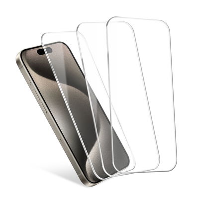 3x Protection d’écran iPhone 15 Pro Max de CELLONIC - Protection d’écran pour smartphone 2.5D Full Glue 6,7", verre trempé 9H ultra fin de 0,33 mm d'épaisseur