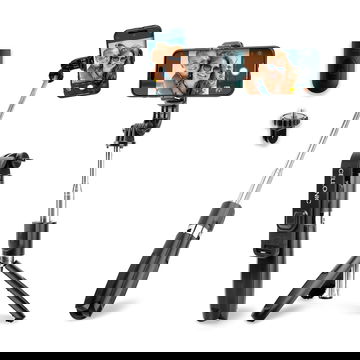 2-in-1 Selfie Stick and Tripod - 1m Long Extendable Telescopic Monopod with Wireless Bluetooth Remote Control for Mobile Phones, Cameras, iPhone, GoPro - Black