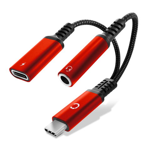 Cable and Adapter USB-C (Type-C) to 3.5mm (Jack) – Red from CELLONIC – Apple iPhone 15, 16 Pro Max; iPhone 16 Pro Max