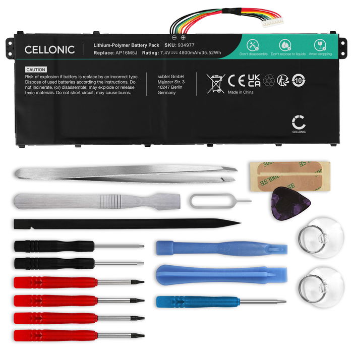 Acer Aspire 3 A315 Series Batterie 7.4V 4800mAh + kit d'outils de Cellonic
