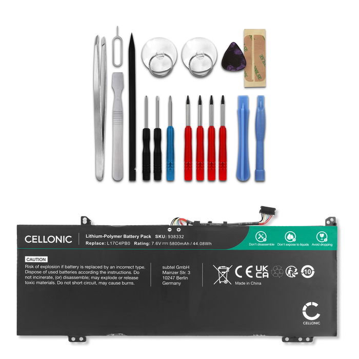 Lenovo IdeaPad 530S-14IKB Batterie 7.6V 5800mAh + kit d'outils de Cellonic