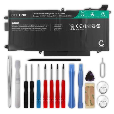 Battery for kompatibel mit Dell Latitude 7389, 12, K5XWW 7.6V 4200mAh + Tool-kit from CELLONIC