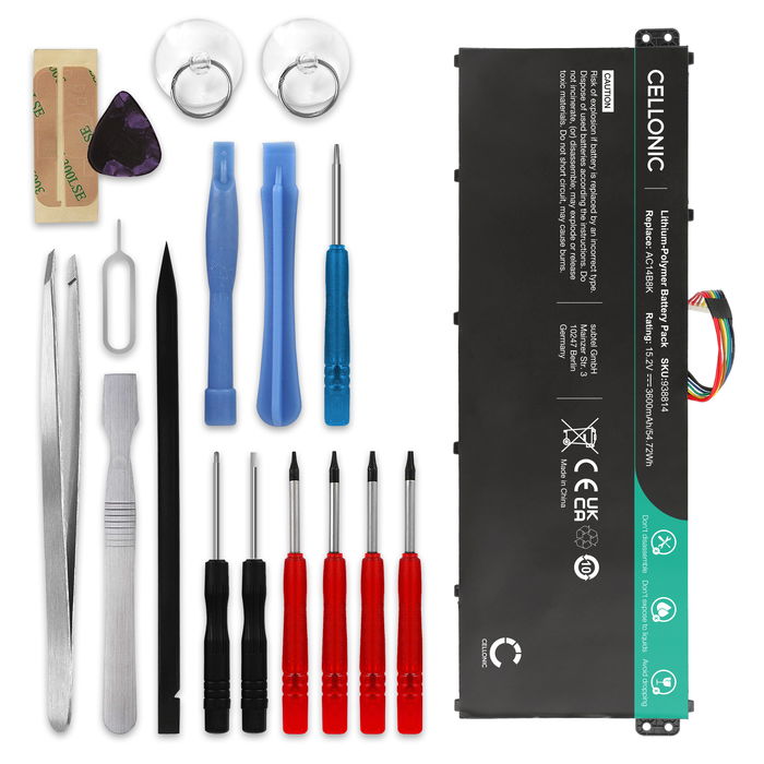 GPS Battery for Acer Aspire es15 / Aspire es1-572 / Aspire r3 + Werkzeug-Set - 3600mAh AC14B3K Battery Replacement + Tool-kit SatNav Sat Nav