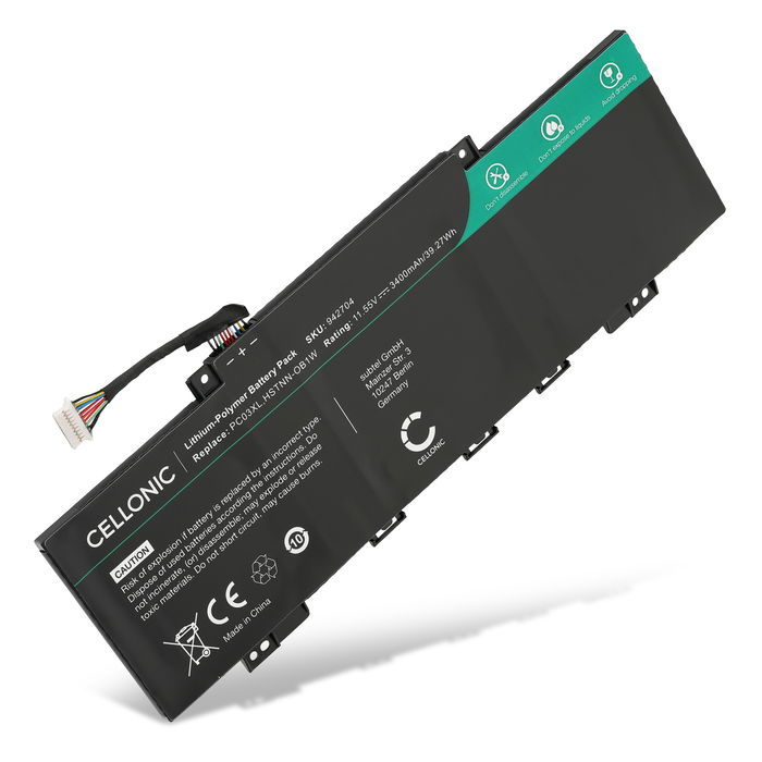 Batterie pour HP Pavilion x360 14-EK, 14-DY, Aero 13, PC03, PC03XL, PC03043XL 11.55V 3400mAh de CELLONIC