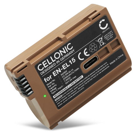 Batterie pour Appareils Photo Nikon D7500; D850; 1 V1; D750; D500; Z6 II; D7000 EN-EL15b EN-EL15a (2250mAh, 7.4V) de CELLONIC