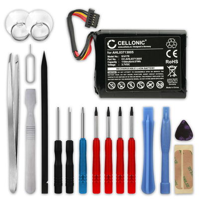 Batterie pour TomTom Via Live 120, 125, 120 Live Western Europe, GO Live 820 Europe, XL Live, XL 340M Live, XL 340TM Live, 4EL0.001.01, VF3A 1100mAh + kit d'outils 17pcs de CELLONIC