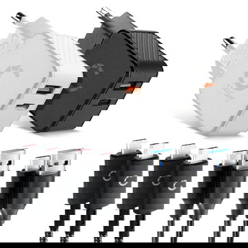 CELLONIC Kit de Voyage – 2x Chargeur Double USB-C & USB + 4x Câble de Charge pour Smartphone, Ordinateur Portable, GPS, Tablette, Enceinte, Montre Connectée, etc. – 2x Chargeur Rapides USB PD 20W en Noir et Blanc