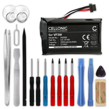 Battery for TomTom Rider 550, 500, 450, 420, 410, 400, 42, 40, VF3W (2500mAh, 3.7v) + Tool-kit 17pcs by CELLONIC