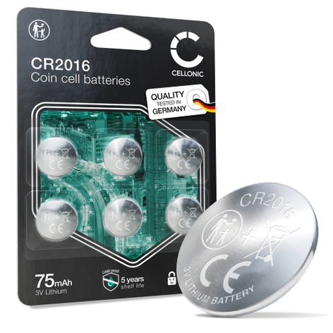 CELLONIC CR2016 Piles bouton (Lithium, 90 mAh, 3V) pour clés de voiture, calculatrices, montres - Pack de 6