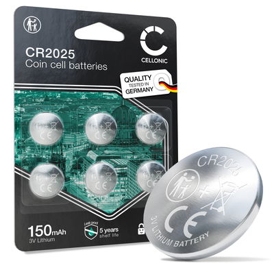 CELLONIC CR2025 Piles de Bouton (Lithium, 150 mAh, 3V) pour Carte Mère, Télécommande, Dispositif Médical - Pack de x6