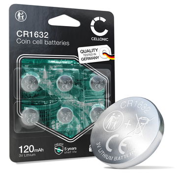 CELLONIC CR1632 Coin Cell Batteries (Lithium, 120mAh, 3V) for Car Key Fobs, LED Devices, Bike Computers - x6-Pack