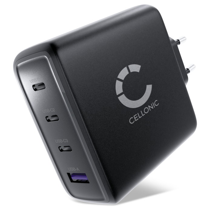 CELLONIC Chargeur USB C 140W GaN – Adaptateur secteur 4 ports (3x USB-C 140W/100W/20W + 1x USB-A 18-22.5W) avec Power Delivery, compatible MacBook, iPhone, iPad, Samsung Galaxy – compact et voyage