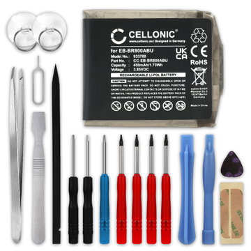 Batterie Samsung Galaxy Watch - 46mm (SM-R800, SM-R805) EB-BR800ABU (450mAh, 3.85V) + kit d'outils de CELLONIC