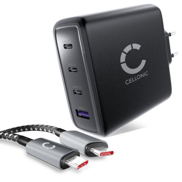 Lenovo ThinkPad E480 Cellonic Chargeur USB C 140W GaN – Adaptateur secteur 4 ports (3x USB-C 140W/100W/20W + 1x USB-A 18-22.5W) avec Power Delivery, c